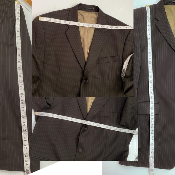 Calvin Klein Wool Pinstripe Brown Blazer Sport Coat Suit Jacket Three Button 42R - Picture 11 of 12